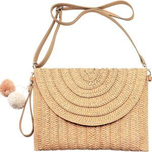 Straw Clutch Bag Women Woven Purse Shoulder Casual Beach Handbag Wallet
